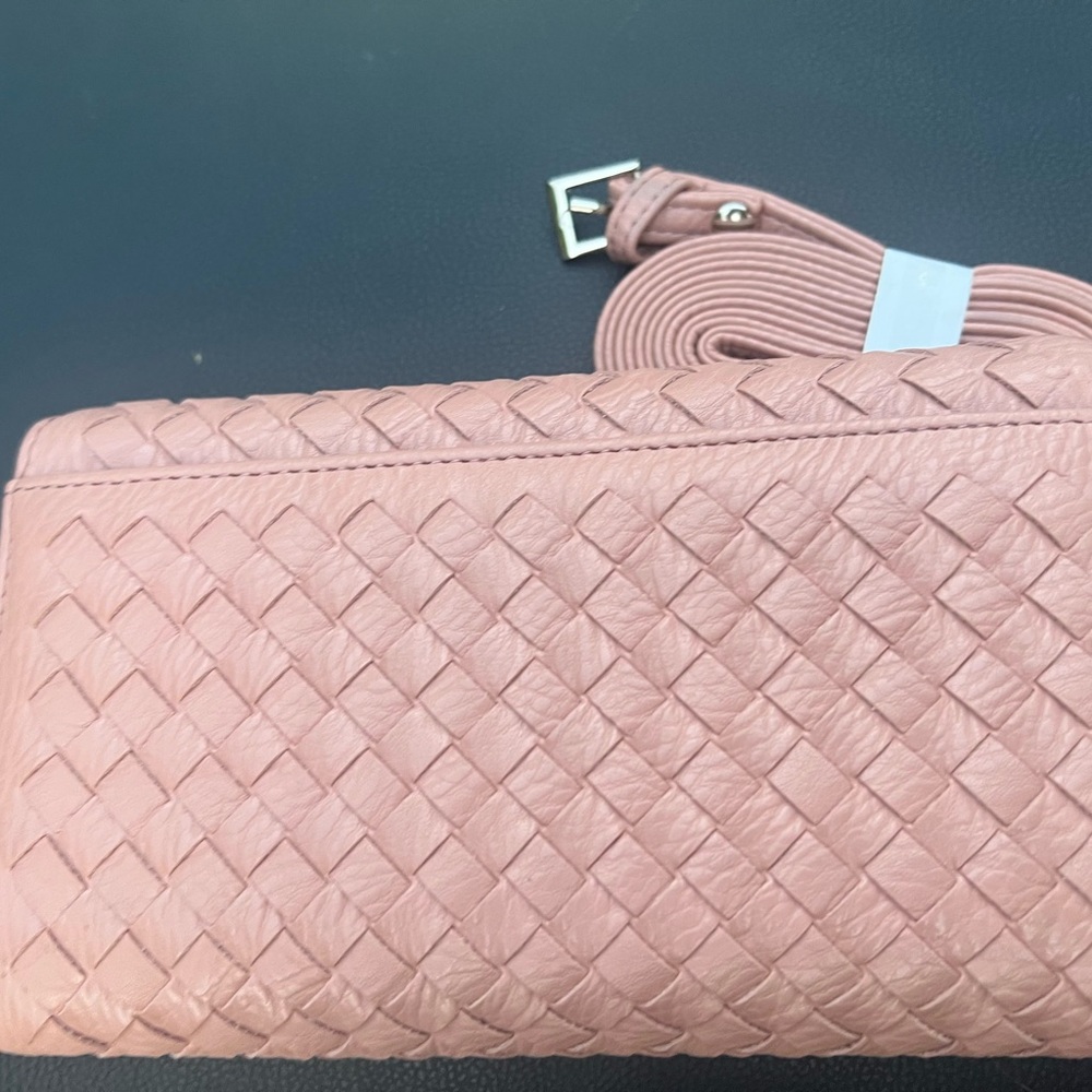 Chic Pink Woven Leather Clutch